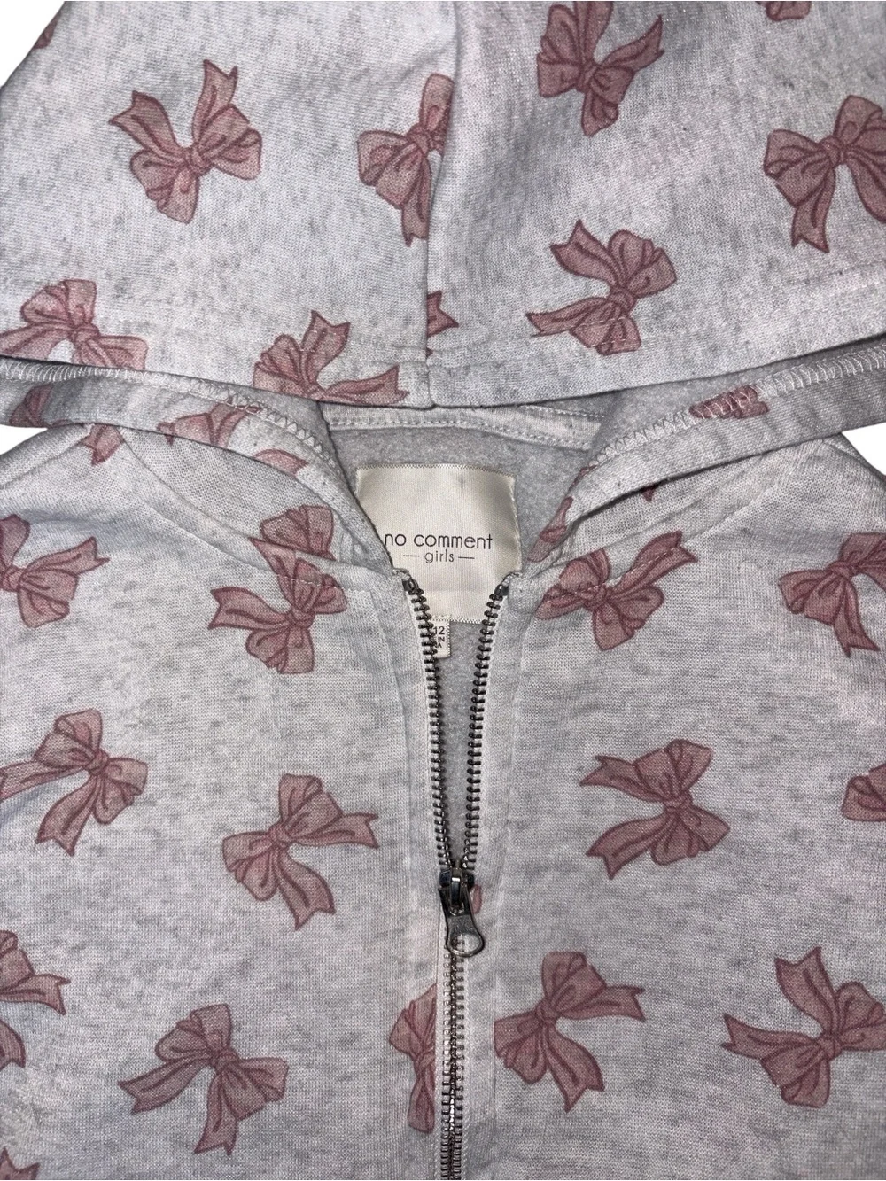 No Comment Girls Gray Hoodie & Jogger Set with Pink Bow Print